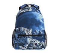 Linnyio Bianco Leopardo Delle Nevi Blu Luna Zaino Scolastico per Ragazzi Ragazze,Borse per Libri e Studenti Alla Moda