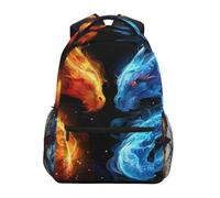 Linnyio Blu Drago Fiamme Rosse Colorate Zaino Scolastico per Ragazzi Ragazze,Borse per Libri e Studenti Alla Moda
