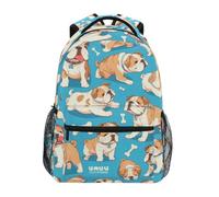 Linnyio Bulldog Carino Blu Zaino Scolastico per Ragazzi Ragazze,Borse per Libri e Studenti Alla Moda