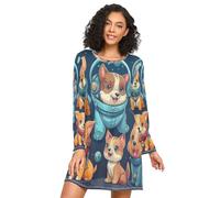 Linnyio Cani Astronauta Animali Camicie da Notte da Donna Pigiami A Maniche Lunghe Morbide Camicie da Notte Abbigliamento da Notte