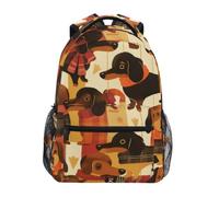 Linnyio Cani Marrone Rosso Plaid Accogliente Autunno Zaino Scolastico per Ragazzi Ragazze,Borse per Libri e Studenti Alla Moda