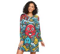 Linnyio Cartoni Animati Animali Carini Camicie da Notte da Donna Pigiami A Maniche Lunghe Morbide Camicie da Notte Abbigliamento da Notte