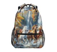Linnyio Cavalli Foresta Cascata Natura Zaino Scolastico per Ragazzi Ragazze,Borse per Libri e Studenti Alla Moda
