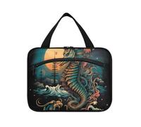 Linnyio Cavalluccio Marino Con Disegno Ad Acquerello Borsa da Trucco Cosmetica Viaggio Sospesa Borsa da Trucco Pieghevole di Grande Capacità per Il Bagno Delle Donne Delle