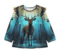 Linnyio Cervo Blu dello Spazio Camicie da Notte da Donna,Pigiami a Maniche Lunghe Morbide Abbigliamento da Notte