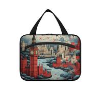 Linnyio Città Di Londra, Arte Borsa da Trucco Cosmetica Viaggio Sospesa Borsa da Trucco Pieghevole di Grande Capacità per Il Bagno Delle Donne Delle