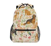Linnyio Colorato Cani Uccelli Primavera Floreale Zaino Scolastico per Ragazzi Ragazze,Borse per Libri e Studenti Alla Moda