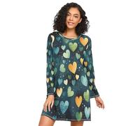 Linnyio Cuori Che Si Ripetono Camicie da Notte da Donna Pigiami A Maniche Lunghe Morbide Camicie da Notte Abbigliamento da Notte