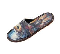 Linnyio Cute Space Cat Travel Beach Slippers for Youth Lightweight Waterproof Open Toe Sandals Non-Slip for Indoor & Outdoor Women Men