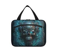 Linnyio Diavolo Teschio Blu Borsa da Trucco Cosmetica Viaggio Sospesa Borsa da Trucco Pieghevole di Grande Capacità per Il Bagno Delle Donne Delle