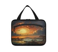 Linnyio Dipinti Ad Olio Tramonto Arte Borsa da Trucco Cosmetica Viaggio Sospesa Borsa da Trucco Pieghevole di Grande Capacità per Il Bagno Delle Donne Delle