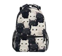 Linnyio Doodle Art Nero Gatto Bianco Zaino Scolastico per Ragazzi Ragazze,Borse per Libri e Studenti Alla Moda