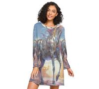 Linnyio Fantastico Cavallo d'Argento Camicie da Notte da Donna Pigiami A Maniche Lunghe Morbide Camicie da Notte Abbigliamento da Notte