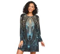 Linnyio Fantastico Cavallo Robot d'Argento Camicie da Notte da Donna Pigiami A Maniche Lunghe Morbide Camicie da Notte Abbigliamento da Notte