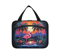 Linnyio Fenicottero Al Tramonto Ad Acquerello Borsa da Trucco Cosmetica Viaggio Sospesa Borsa da Trucco Pieghevole di Grande Capacità per Il Bagno Delle Donne Delle