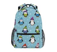 Linnyio Fiocchi Di Neve Colorati Pinguini Blu Zaino Scolastico per Ragazzi Ragazze,Borse per Libri e Studenti Alla Moda