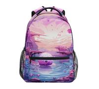 Linnyio Fiume Magico Fantasia Blu Rosa Zaino Scolastico per Ragazzi Ragazze,Borse per Libri e Studenti Alla Moda