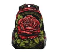 Linnyio Foglie Verdi Rosa Rosso Vivo Zaino Scolastico per Ragazzi Ragazze,Borse per Libri e Studenti Alla Moda