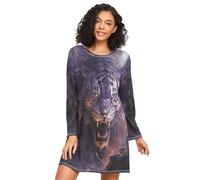 Linnyio Fredda Tigre Viola Arrabbiata Camicie da Notte da Donna Pigiami A Maniche Lunghe Morbide Camicie da Notte Abbigliamento da Notte