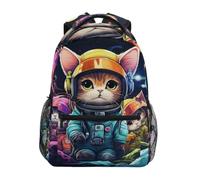 Linnyio Gatto Astronauta Spazio Luminoso Zaino Scolastico per Ragazzi Ragazze,Borse per Libri e Studenti Alla Moda
