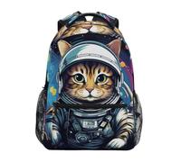 Linnyio Gatto Astronauta Spazio Zaino Scolastico per Ragazzi Ragazze,Borse per Libri e Studenti Alla Moda