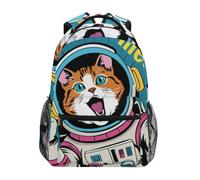 Linnyio Gatto Astronauta Stelle Spaziali Zaino Scolastico per Ragazzi Ragazze,Borse per Libri e Studenti Alla Moda