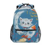 Linnyio Gatto Razzo Spazio Colorato Zaino Scolastico per Ragazzi Ragazze,Borse per Libri e Studenti Alla Moda