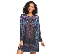Linnyio Gufo Blu Viola Camicie da Notte da Donna Pigiami A Maniche Lunghe Morbide Camicie da Notte Abbigliamento da Notte