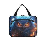Linnyio Gufo Di Fuoco Blu Borsa da Trucco Cosmetica Viaggio Sospesa Borsa da Trucco Pieghevole di Grande Capacità per Il Bagno Delle Donne Delle