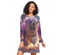 Linnyio Ha Sparato L'orso Bradipo Arrabbiato Camicie da Notte da Donna Pigiami A Maniche Lunghe Morbide Camicie da Notte Abbigliamento da Notte