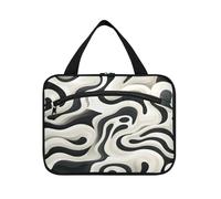 Linnyio Linea Astratta Bianca Nera Arte Borsa da Trucco Cosmetica Viaggio Sospesa Borsa da Trucco Pieghevole di Grande Capacità per Il Bagno Delle Donne Delle