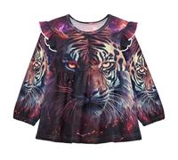 Linnyio Luce Spaziale Tigre Camicie da Notte da Donna,Pigiami a Maniche Lunghe Morbide Abbigliamento da Notte