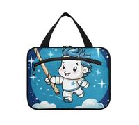 Linnyio Lupo Azzurro Mare Borsa da Trucco Cosmetica Viaggio Sospesa Borsa da Trucco Pieghevole di Grande Capacità per Il Bagno Delle Donne Delle