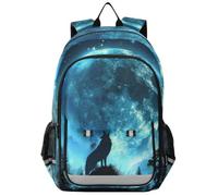 Linnyio Lupo Blu Chiaro Di Luna Foresta Oscura Zaino Scolastico per Studenti,Zainetti per Bambini e Ragazzi,Ideali per La Scuola Viaggi