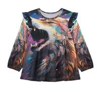 Linnyio Lupo Colorato Che Ulula Camicie da Notte da Donna,Pigiami a Maniche Lunghe Morbide Abbigliamento da Notte