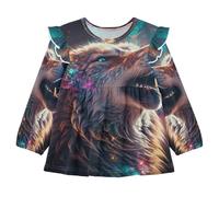Linnyio Lupo Freddo Che Ulula Camicie da Notte da Donna,Pigiami a Maniche Lunghe Morbide Abbigliamento da Notte