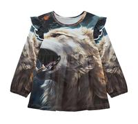 Linnyio Lupo Freddo Che Ulula Camicie da Notte da Donna,Pigiami a Maniche Lunghe Morbide Abbigliamento da Notte