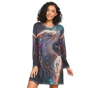 Linnyio Lupo Freddo Che Ulula Camicie da Notte da Donna Pigiami A Maniche Lunghe Morbide Camicie da Notte Abbigliamento da Notte