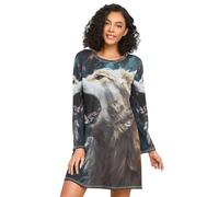 Linnyio Lupo Freddo Che Ulula Camicie da Notte da Donna Pigiami A Maniche Lunghe Morbide Camicie da Notte Abbigliamento da Notte