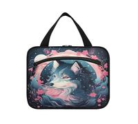 Linnyio Lupo Simpatico E Divertente Cartone Animato Borsa da Trucco Cosmetica Viaggio Sospesa Borsa da Trucco Pieghevole di Grande Capacità per Il Bagno Delle Donne Delle