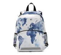Linnyio Mappa Del Mondo Acquerello Blu Astratto Artistico Zainetto per L'asilo 3-8 Anni,Zaino Scolastico per Bambini e Bimbi Piccoli,Motivo Cartone Animato