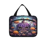 Linnyio Mostro Di Zucca Di Halloween Borsa da Trucco Cosmetica Viaggio Sospesa Borsa da Trucco Pieghevole di Grande Capacità per Il Bagno Delle Donne Delle
