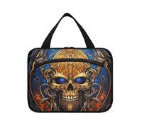 Linnyio Mostro Teschio Dorato Borsa da Trucco Cosmetica Viaggio Sospesa Borsa da Trucco Pieghevole di Grande Capacità per Il Bagno Delle Donne Delle