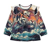 Linnyio Opera d'Arte Ad Acquerello Luna Tigre Camicie da Notte da Donna,Pigiami a Maniche Lunghe Morbide Abbigliamento da Notte