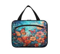 Linnyio Opere D'Arte Fiori Farfalle Borsa da Trucco Cosmetica Viaggio Sospesa Borsa da Trucco Pieghevole di Grande Capacità per Il Bagno Delle Donne Delle