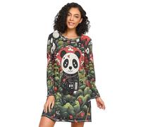 Linnyio Panda Doodle dei Cartoni Animati Camicie da Notte da Donna Pigiami A Maniche Lunghe Morbide Camicie da Notte Abbigliamento da Notte