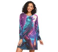 Linnyio Pappagallo Luna Viola Camicie da Notte da Donna Pigiami A Maniche Lunghe Morbide Camicie da Notte Abbigliamento da Notte