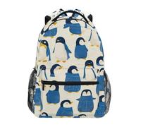 Linnyio Pinguino Carino Blu Zaino Scolastico per Ragazzi Ragazze,Borse per Libri e Studenti Alla Moda