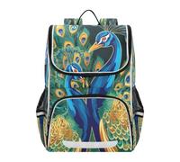 Linnyio Piume Di Pavoni Blu Eleganti Zaino Scolastico Borsa Ad Alta Capacità per Ragazze e Ragazzi