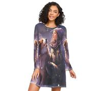 Linnyio Ragazza del Cane Notturno della Neve Camicie da Notte da Donna Pigiami A Maniche Lunghe Morbide Camicie da Notte Abbigliamento da Notte